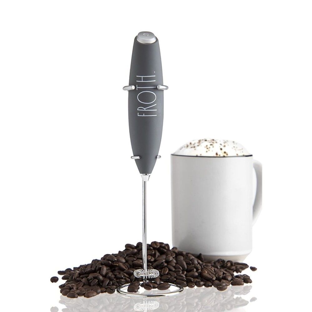 Rae Dunn Froth Electric Milk Frother Gray Classic Foam Whipped Coffee Bar +stand